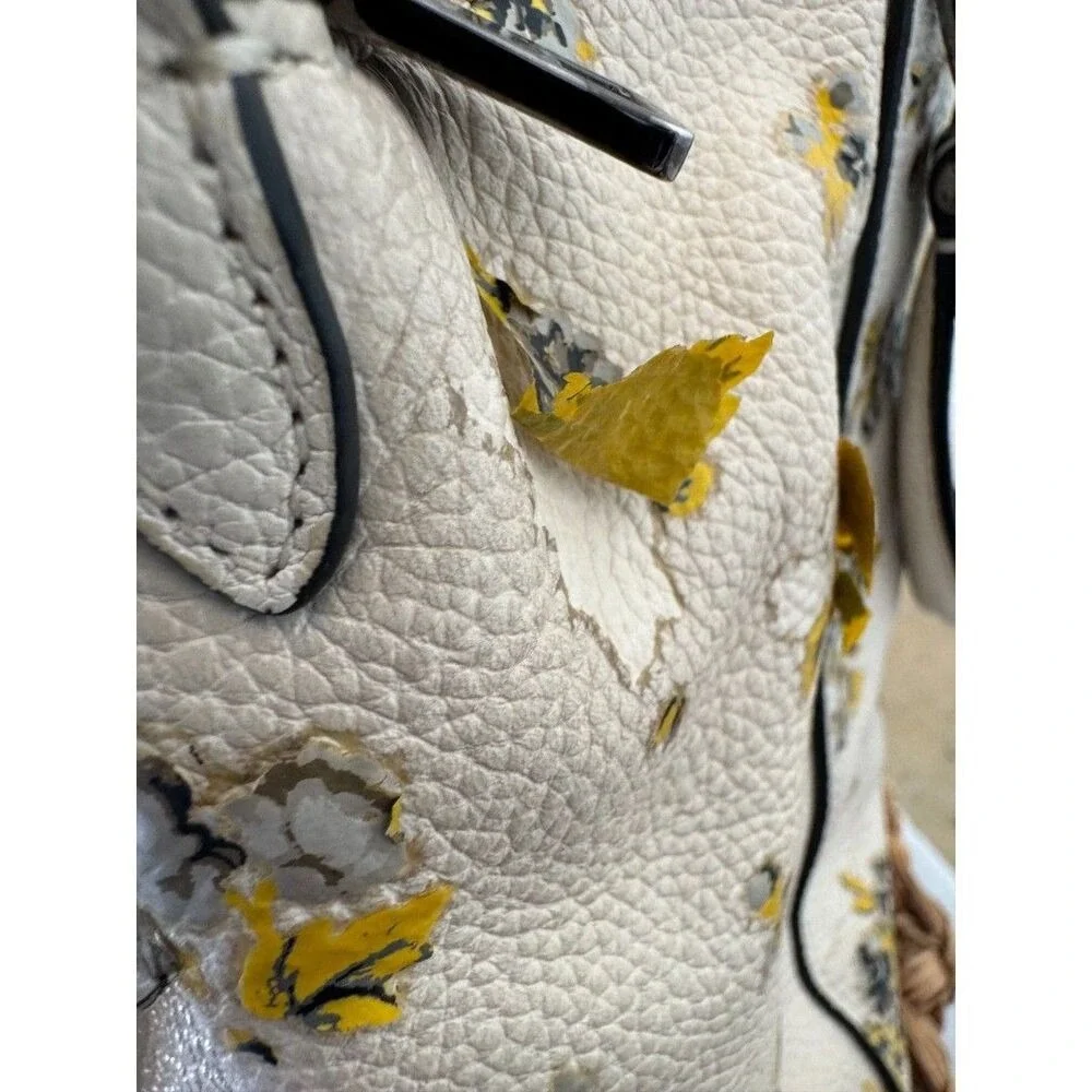 Coach Floral Pebbled Leather Top Handle Satchel Crossbody Cream 87109